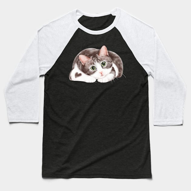 Curios Cat Baseball T-Shirt by PerrinLeFeuvre